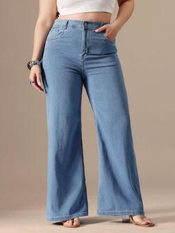 Miss Chase - A+ Curve Collection Plus Size Womens Blue Wide-Leg High-Rise Denim Jeans