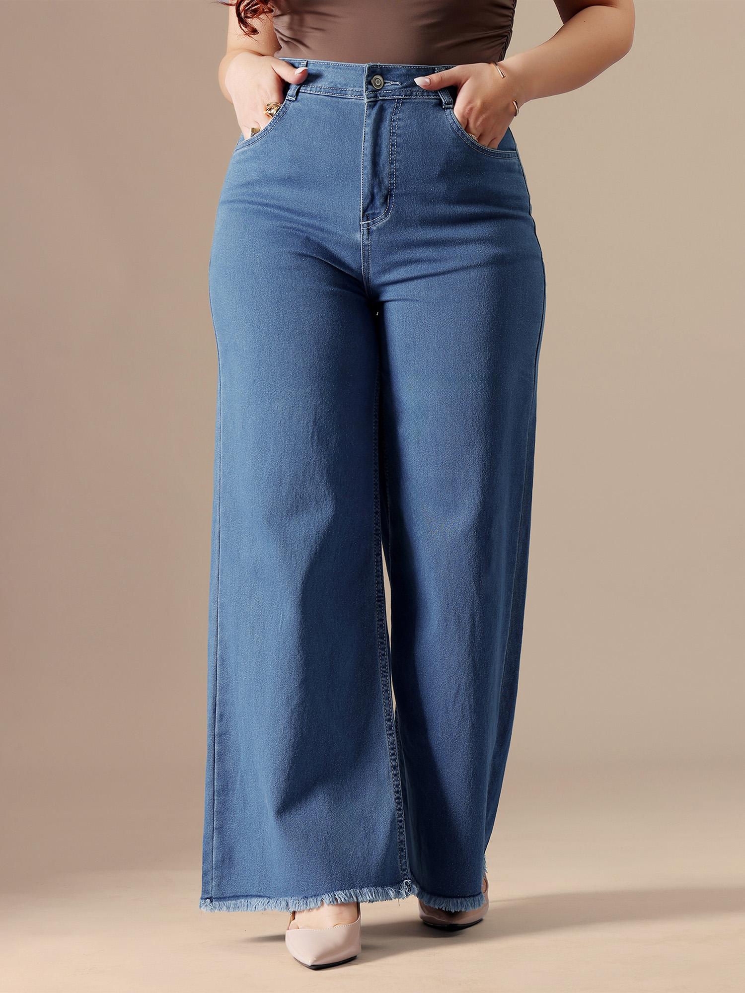 miss chase A+ Curve Collection Plus Size Womens Blue Wide-Leg High-Rise Denim Jeans-picture-38