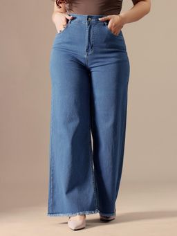 Miss Chase - A+ Curve Collection Plus Size Womens Blue Wide-Leg High-Rise Denim Jeans
