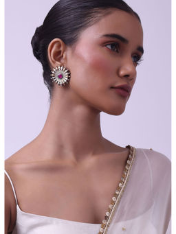 KALKI FASHION - Two Tone Oxidised Drop Danglers In Mix Metal With Purple Stones