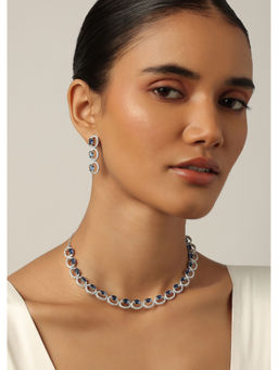 KALKI FASHION - Sapphire Blue Necklace With Zirconia Stones And Tiered Danglers Earrings