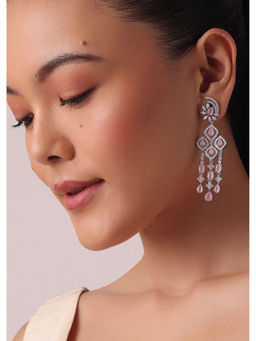 KALKI FASHION - Silver Finish Danglers With Pink Synthetic Stones