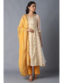 Aurelia - Natural Printed Kurta, Orange Palazzo And Dupatta Set (Set of 3)