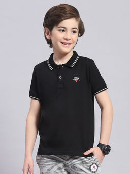 Monte Carlo - Black Solid Polo Collar T-Shirt