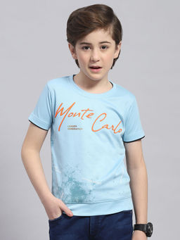 Monte Carlo - Blue Printed Round Neck T-Shirt