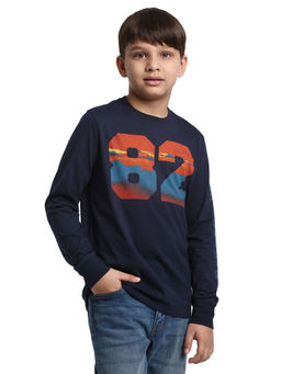 Beverly Hills Polo Club - 82 Mountain View Blue Printed Round Neck T-Shirt