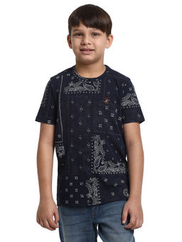 Beverly Hills Polo Club - Bandana Aop Navy Blue Printed Round Neck T-Shirt