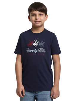 Beverly Hills Polo Club - Charge It Navy Blue Printed Round Neck T-Shirt