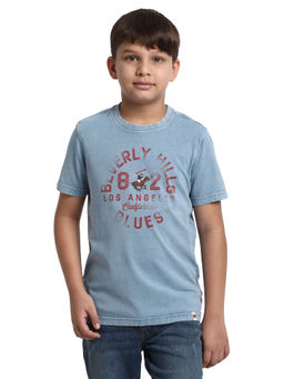 Beverly Hills Polo Club - Washout Blue Printed Round Neck T-Shirt