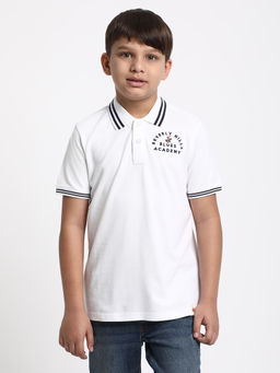 Beverly Hills Polo Club - Washout White Embroidered Collar Neck Polo T-Shirt