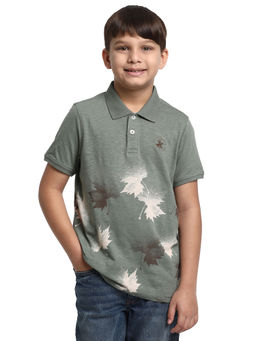 Beverly Hills Polo Club - Piles Of Leaves Green Printed Collar Neck Polo T-Shirt
