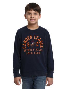 Beverly Hills Polo Club - Washout Navy Blue Embroidered Round Neck T-Shirt