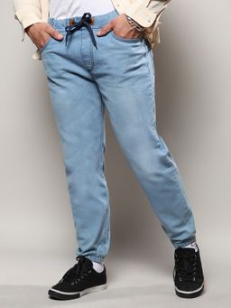 Instafab Plus - Mens Light Blue Cinched Hem Denim Jeans