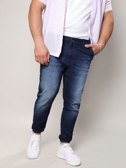 Instafab Plus - Mens Blue Cinched Hem Denim Jeans