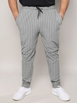 Instafab Plus - Mens Moon Grey Pinstriped Trackpants