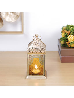 HomeTown - Dazzle Metal and Glass Lantern in Mustard