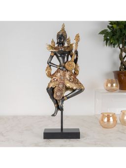 HomeTown - Zen Musical Buddha, Polyresin Hand Finished Figurine Red & Gold