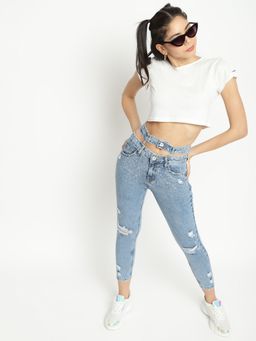 Belliskey - Womens Mid Blue Denim Slim Fit Solid Jeans