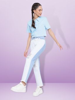 Belliskey - Womens Light Blue Denim Regular Fit Solid Distress Jeans