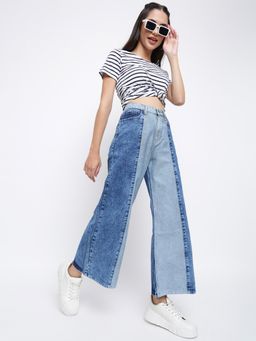 Belliskey - Womens Dark Blue Denim Regular Fit Solid Flared Jeans