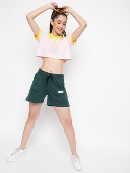 Belliskey - Womens Green Solid Cotton Regular Fit Shorts