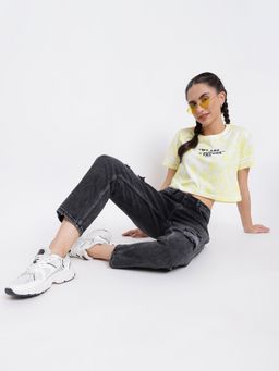 Belliskey - Womens Yellow Cotton Regular Fit Tie And Dye Printed T-Shirt