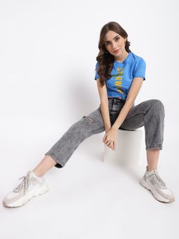 Belliskey - Womens Solid Smokey Black High Waist Mom Fit Stretchable Denim Jeans