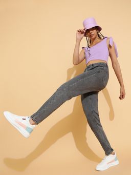 Belliskey - Womens Solid Smokey Black Denim Stretchable Slim Fit Jeans