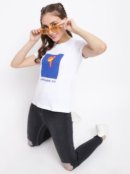 Belliskey - Womens Printed White Cotton Regular Fit Half Sleeve T-Shirt