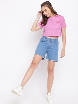 Belliskey - Womens Solid Light Blue High Waist Regular Fit Denim Shorts