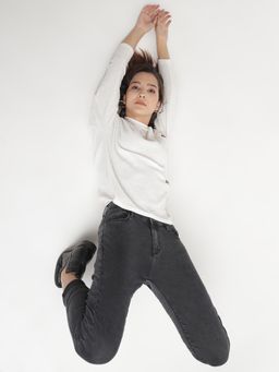 Belliskey - Womens Mid Waist Smoky Black Slim Fit Denim Jeans