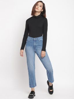 Belliskey - Womens Mid Blue Mom Fit Denim Jeans