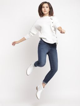 Belliskey - Womens High Waist Dark Blue Whisker Slim Fit Denim Jeans