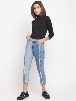Belliskey - Womens Cut And Sew Patched Denim Slim Fit Jeans