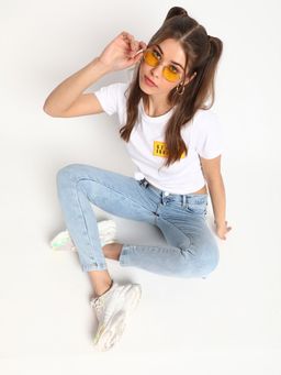 Belliskey - White Cotton Casual Half Sleeve T-Shirt for Women