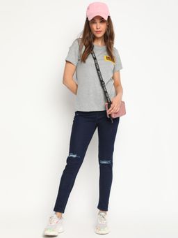 Belliskey - Cotton Grey Half Sleeve Casual T-Shirt for Women