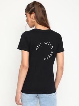 Belliskey - Black Cotton Regular Fit Half Sleeve T-Shirt for Women