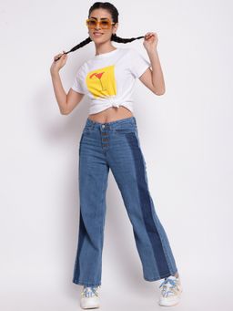 Belliskey - Womens White Cotton Regular Fit Printed T-shirt