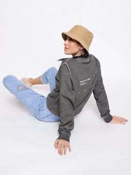 Belliskey - Womens Grey Cotton Regular Fit Solid Sweatshirt