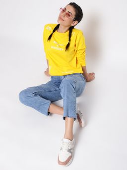 Belliskey - Womens Yellow Cotton Regular Fit Printed Sweatshirt