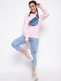 Belliskey - Womens Light Pink Cotton Regular Fit Printed Sweatshirt