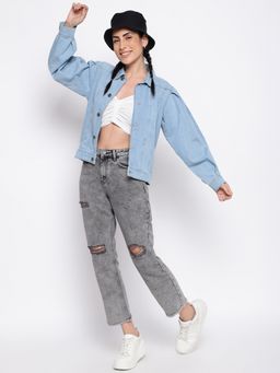 Belliskey - Womens Light Blue Solid Denim Jacket