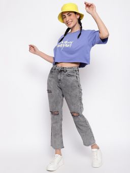 Belliskey - Womens Light Grey Denim Mom Fit Distress Jeans