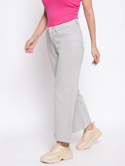 Belliskey - Womens Light Grey Denim Flared Fit Solid Jeans