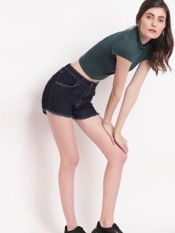 Belliskey - Women's Dark-blue High Waist Denim Shorts