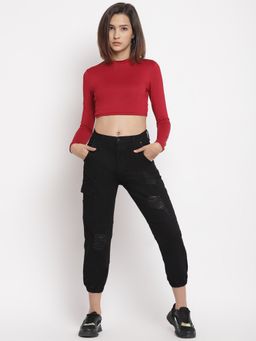 Belliskey - Women Distressed Black Denim Cargo