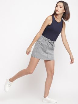 Belliskey - Women Paper Bag Detailed Belt Denim Skirt (Set of 2)