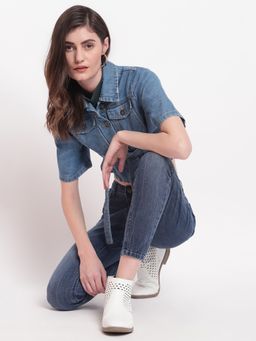 Belliskey - Women Mid Blue Whisker High Waist Skinny Jeans