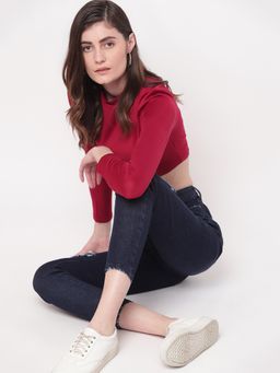 Belliskey - Women Super High Dark Blue Side Tape Detailed Jeans