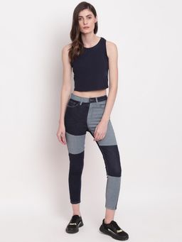 Belliskey - Women Patched High Rise Skinny Fit Denim Blue Jeans